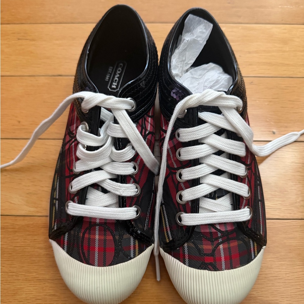 Coach Zorra Red and Black Plaid Low-Top Sneakers